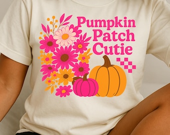 Pumpkin Patch PNG - Pumpkin Patch Cutie fall png for sublimation shirts - floral pumpkin design for POD sellers