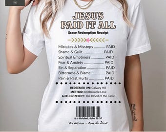 Jesus Paid It All PNG – Potwierdzenie wiary Cyfrowe pobieranie na POD, chrześcijański projekt sublimacji, grafika na koszulkę religijną, cytat z Biblii PNG