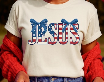 Jesus 4th of July PNG - Patriotic Christian Sublimation - Coquette Bow USA Faith Design for Shirts