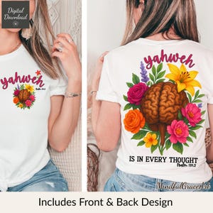 Christliches PNG - Yahweh Floral Gehirn Sublimationsdesign, auf Glauben basierendes Clipart für psychische Gesundheit, Bibel Vers Shirt PNG, Name Gottes