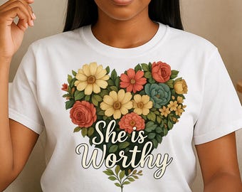 She Is Worthy PNG, Bible Verse Christian Design, Religious Faith Shirt Sublimation, Proverbs 31 Scripture PNG for Women