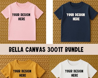 Bella Canvas 3001T Mockup Bundle, BC 3001T Toddler Shirt Mockups, Kids Flat Lay Shirt Mockup, Neutral Baby Tee Mockup Set