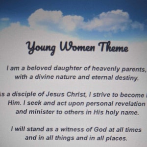 Young Women Theme Worksheets - Church of Jesus Christ of Latter Day Saints