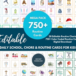Editable Kids Daily Visual Routine Cards and Chore Chart, Daily Visual To Do List, Chore Charts for Kids, Daily Task List, Toddler Chores