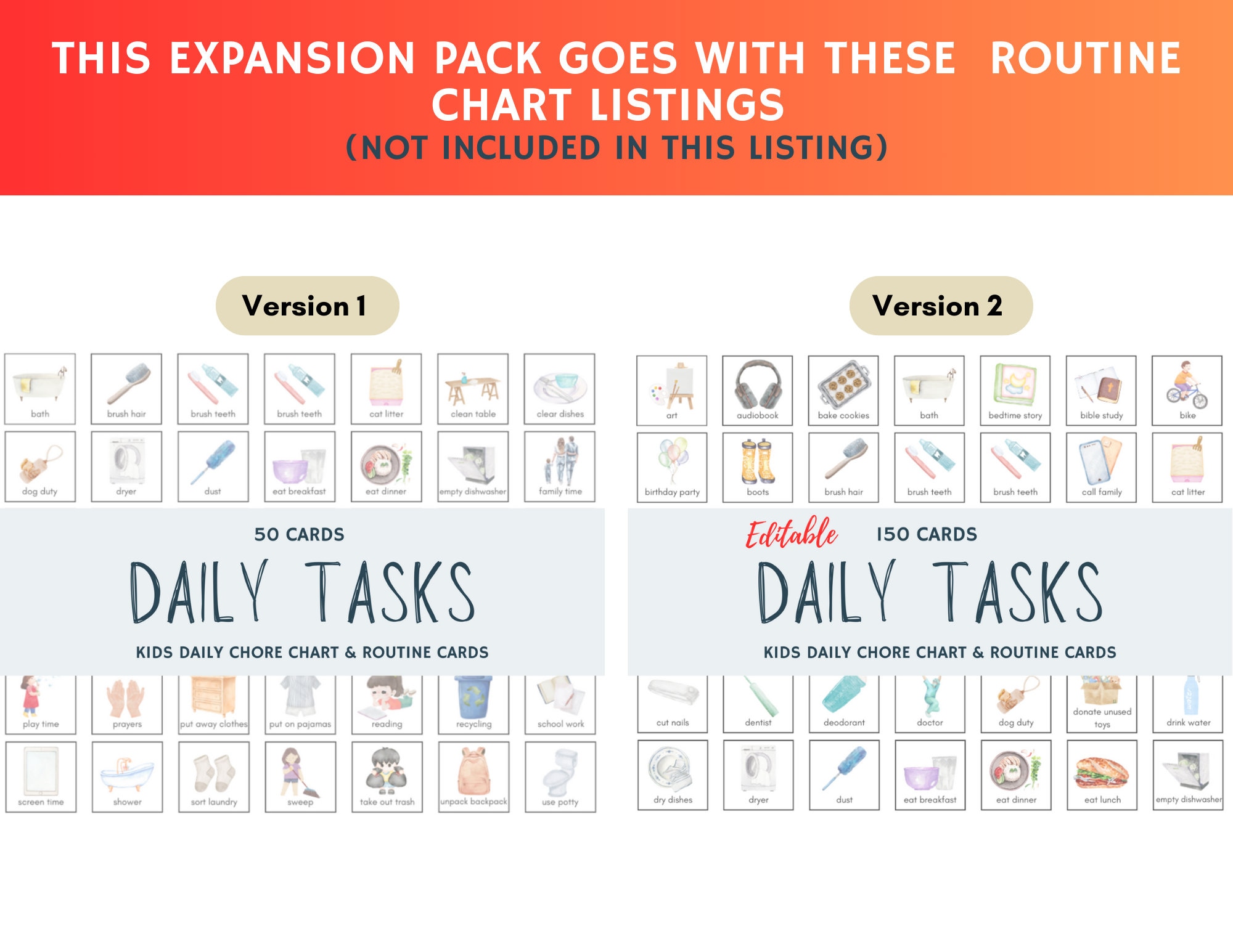 Daily Tasks Routine Cards EXPANSION PACK 230 Cards, Daily Visual ...