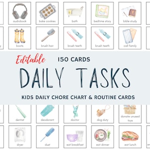Editable Daily Tasks Routine Chart (150 Pack), Daily Visual Routine Chart, Daily Responsibilities Chart, Routine Cards and Chore Chart