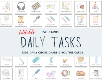 Bearbeitbare tägliche Aufgaben Routine Chart (150 Pack), tägliche visuelle Routine Chart, tägliche Verantwortung Chart, Routine Karten und Job Chart