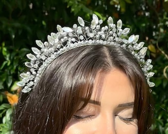Silver Crystal Wedding Tiara / Crystal Wedding Headpiece / Silver Bridal Tiara