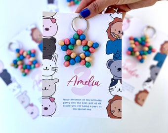 Personalized Wooden Bead Keychain / Birthday Party Favors for kids