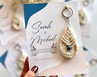 Personalized Wedding Souvenir for guests, Macrame Keychain, Evil Eye Keychain, Engagement Favors, Unique Baby Shower Favors