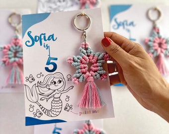 Paintable Mermaid Theme Birthday Favors / Personalized Macrame Keychain / Mermaid Birthday Party  Decorations / Birthday Favors for kids