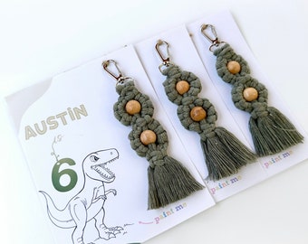 Paintable Dinosaur Theme Birthday Favors / Personalized Macrame Keychain / 4th Dinosaur Birthday