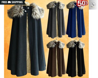 Medieval Fur Cloak| Renaissance Fair Larp Viking Cloak Cape Coat Gothic Cosplay Wizard Cloak Pirate Costume for Adults