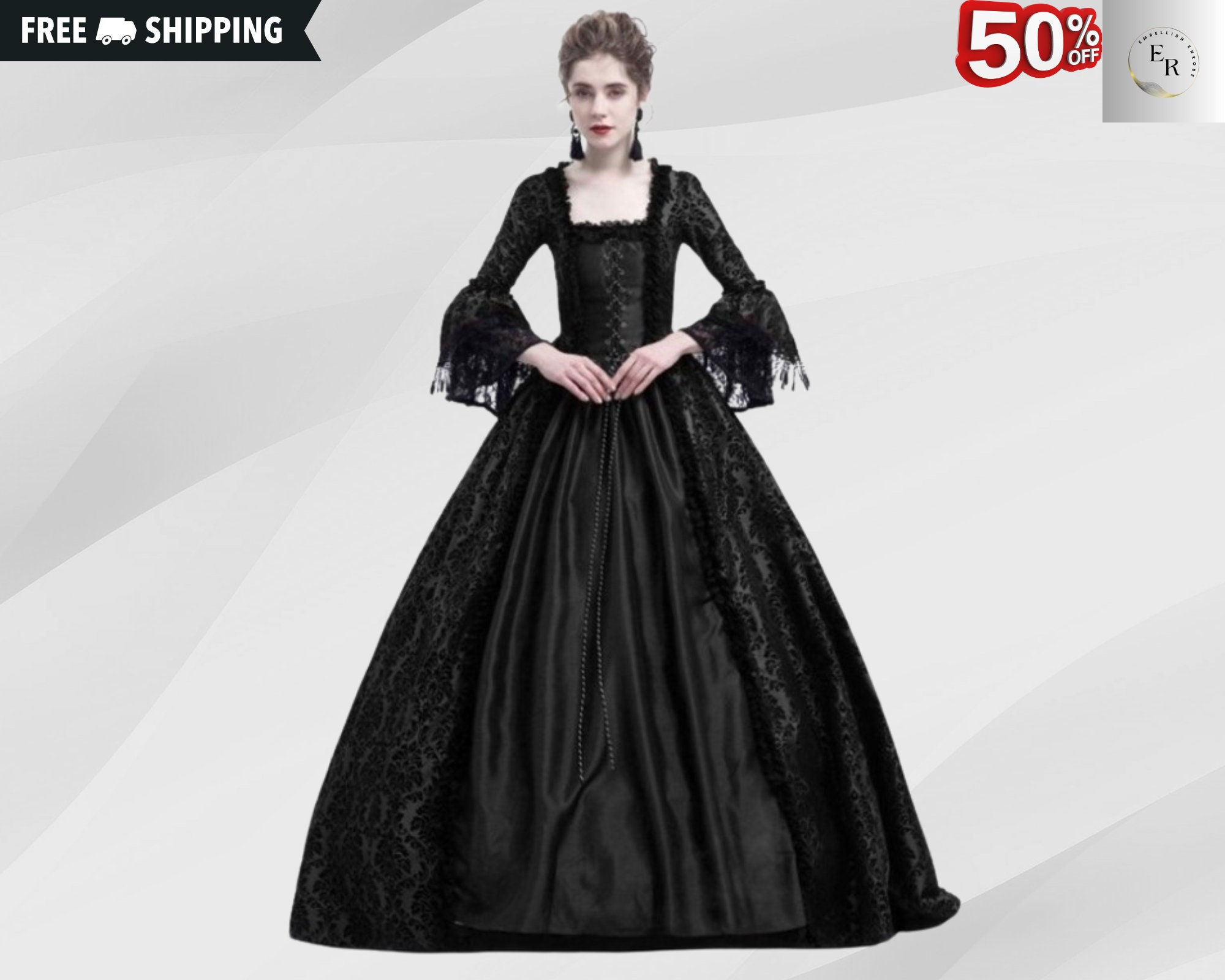 Fiamll Renaissance Kleid Damen - Mittelalter Kleid Langarm Baumwolle Retro Kostüm