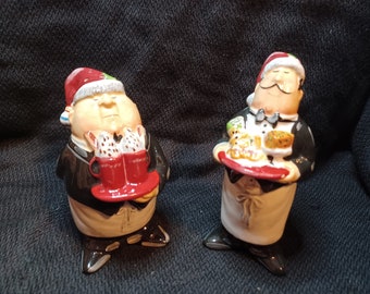 Waiters with Trays of Christmas Goodies ~ Salt and Pepper Shakers