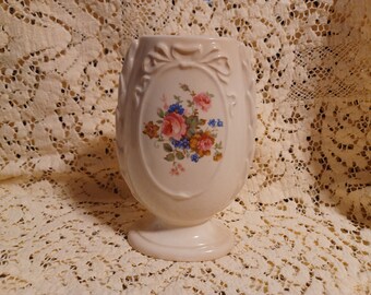 Porcelain Vase ~ White with Flower Design