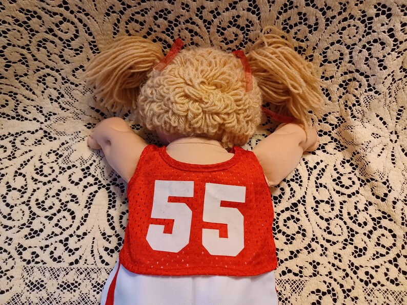 Cabbage Patch Kid 1982 Coleco Blonde Curly Yarn Hair with Ponytails Blue Eyes Factory Code OK zdjęcie 5