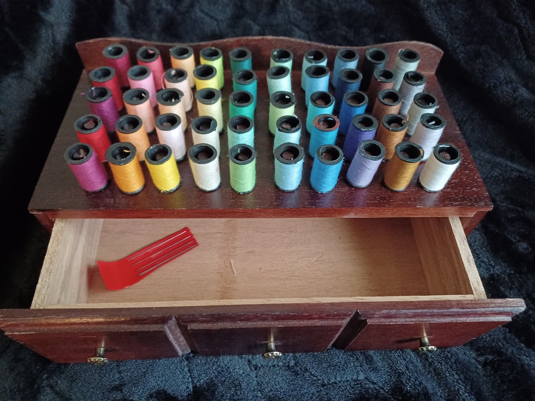 Wooden Thread Box With Drawer and Display Pegs - Etsy