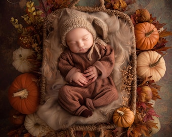 Newborn Digital Backdrop, Fall Pumpkin, Newborn Autumn Composite digital background, Photoshop Overlays, Studio Background