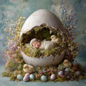Newborn Digital Backdrop, Easter Egg, Spring, Newborn Floral Composite digital background, Photoshop Overlays, Studio Background