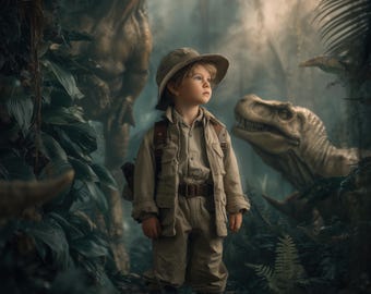 Dinosaur Digital Background | Jungle Adventure Backdrop | Prehistoric Fantasy Photo Composite | Dino Landscape Digital Backdrop