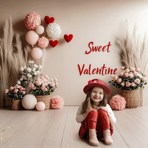 Valentines Day Studio Digital Background, Romantic Backdrop, Heart, Flowers, & Balloons, Photography, Composites, INSTANT DOWNLOAD