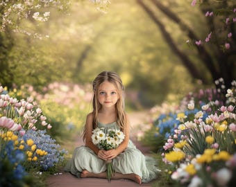 Spring Pathway Digital Backdrop Photography - Spring Digital Background - Easter - Garden Pathway  - Composites - INSTANT DOWNLOAD