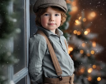 Christmas Window Digital background, Holiday portrait digital backdrop, festive children composite, Christmas Studio Photography overlay