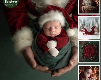 5 Newborn Digital Backdrop, Christmas, Santa Claus, Newborn Holiday Composite digital background, Photoshop Overlays, Studio Background