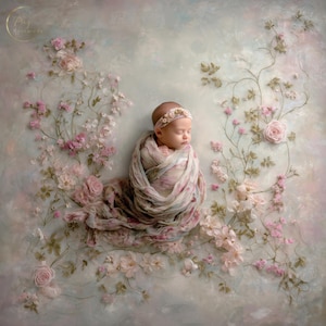 Neugeborenen Digitalen Hintergrund, Floral Wrap, Neugeborenen Fineart Floral zusammengesetzte digitaler Hintergrund, Photoshop Overlays, Studio Hintergrund