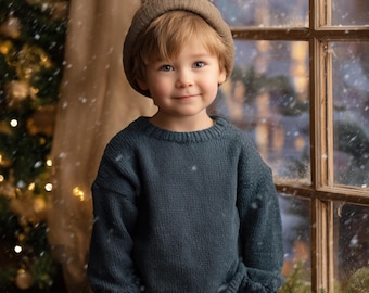 Christmas Window Digital background, Holiday portrait digital backdrop, festive children composite, Christmas Studio Photography overlay