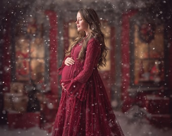 Christmas Maternity Digital Background, Elegant Maternity Backdrop, Christmas Backdrop, Romantic Pregnancy Backdrop, Fine Art Maternity