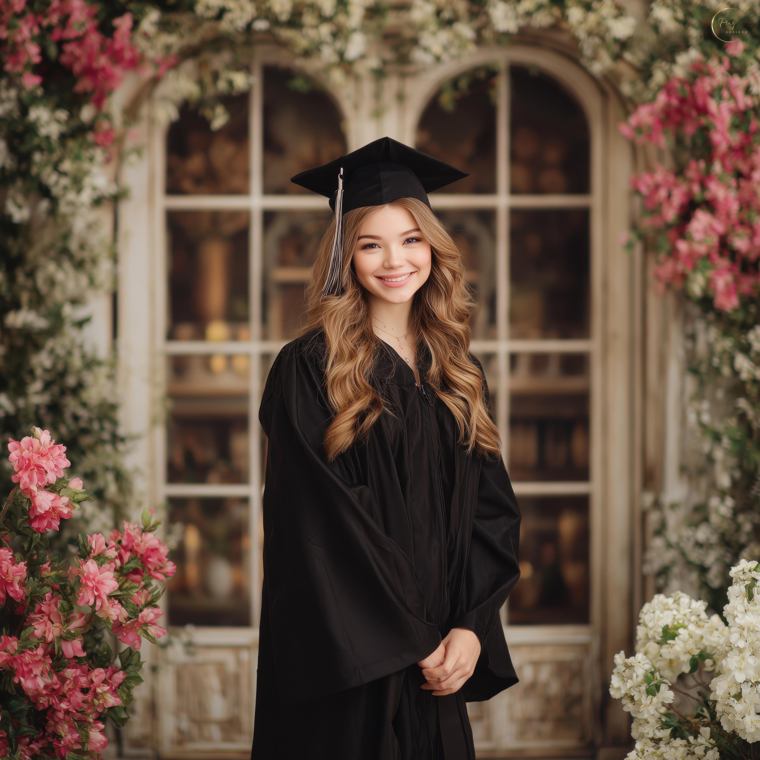 Graduation Floral Digital Background, High School Senior Portrait ...