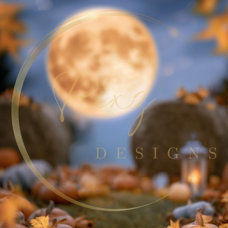 Fall Background Large Fall Digital Background, Harvest Moon Pumpkin Backdrop, Autumn Child ...