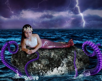 Fondo digital de sirena / Fondo digital / Fondo de princesa / Fondo de sirena / Fondo de océano / Fondo de mar / Fondo de pulpo /