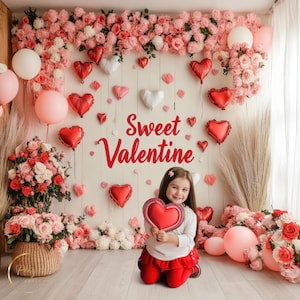 Valentines Day Studio Digital Background, Romantic Backdrop, Heart, Flowers, & Balloons, Photography, Composites, INSTANT DOWNLOAD