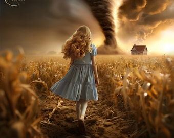 Zauberer von Oz Digital Backdrop, Tornado, Kornfeld, stürmischer Himmel, Digitaler Hintergrund für Fotografie, Fantasy, Zusammengesetzte - INSTANT DOWNLOAD