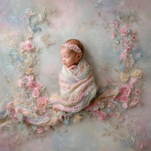 Newborn Digital Backdrop, Floral Wrap, Newborn Fineart Floral Composite digital background, Photoshop Overlays, Studio Background