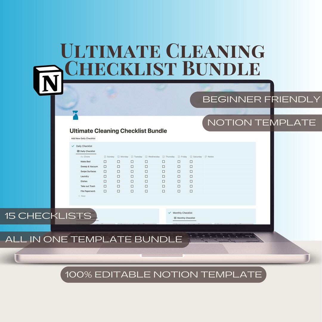 Ultimate Cleaning Checklist Bundle Notion Template Cleaning Etsy