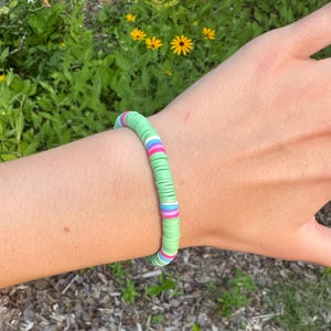 Colorful white blue pink mint green heishi clay beads bracelet jewelry
