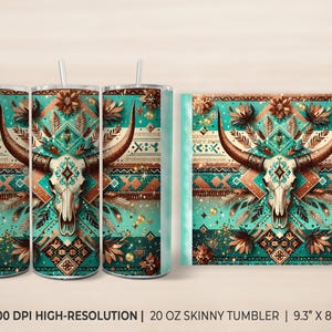 Western Tumbler Wrap Boho Tumbler Wrap Cow Skull Tumbler Wrap Cowgirl Tumbler Wrap Country Tumbler Wrap 20 oz Skinny Sublimation Tumbler image 3