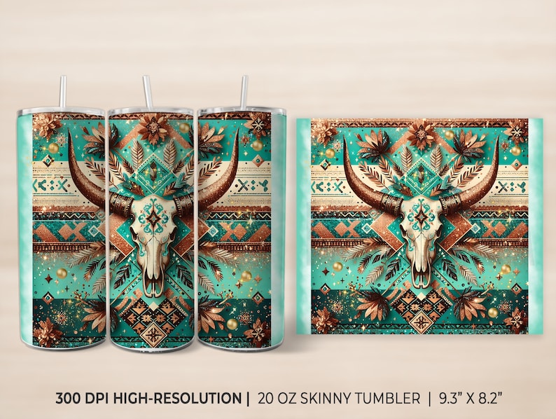 Western Tumbler Wrap Boho Tumbler Wrap Cow Skull Tumbler Wrap Cowgirl Tumbler Wrap Country Tumbler Wrap 20 oz Skinny Sublimation Tumbler image 3