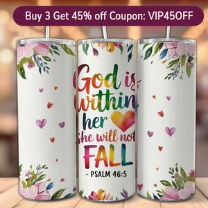 God Is Within Her Tumbler Wrap, Rainbow Bible Verse PNG, Floral Christian Wrap, Psalm 46 5 Sublimation Design, Faith Quote Tumbler PNG