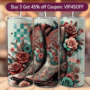 Cowgirl Boot Tumbler: Floral Western 20oz Skinny Tumbler Wrap (PNG Digital Download)