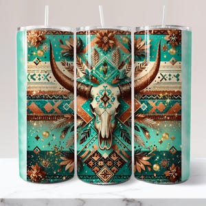 Western Tumbler Wrap Boho Tumbler Wrap Cow Skull Tumbler Wrap Cowgirl Tumbler Wrap Country Tumbler Wrap 20 oz Skinny Sublimation Tumbler image 1