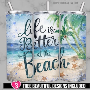 Beach Turtle Tumbler Sublimation Design: 20 oz Skinny Wrap (PNG Digital Download)