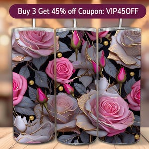 3D Pink Roses Floral Tumbler Wrap , 20 oz Skinny Tumbler Sublimation Design, Flowers Tumbler Wrap, Instant Digital Download PNG