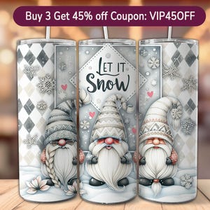 Let It Snow Gnome 20 Oz Skinny Tumbler Wrap, Christmas Gnome Sublimation Tumbler Design Template, Digital Download, Snowflake PNG design