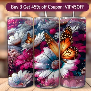 Daisy flowers 20oz skinny tumbler sublimation design, Spring Floral Digital PNG Straight wrap daisies tumbler wrap download
