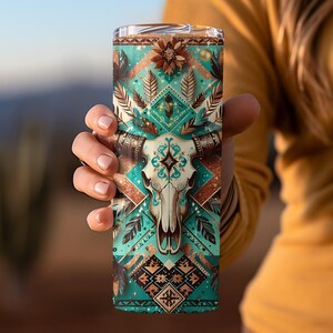 Western Tumbler Wrap Boho Tumbler Wrap Cow Skull Tumbler Wrap Cowgirl Tumbler Wrap Country Tumbler Wrap 20 oz Skinny Sublimation Tumbler image 8